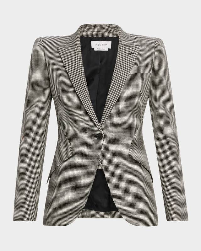 Houndstooth Single-Breasted Jacket